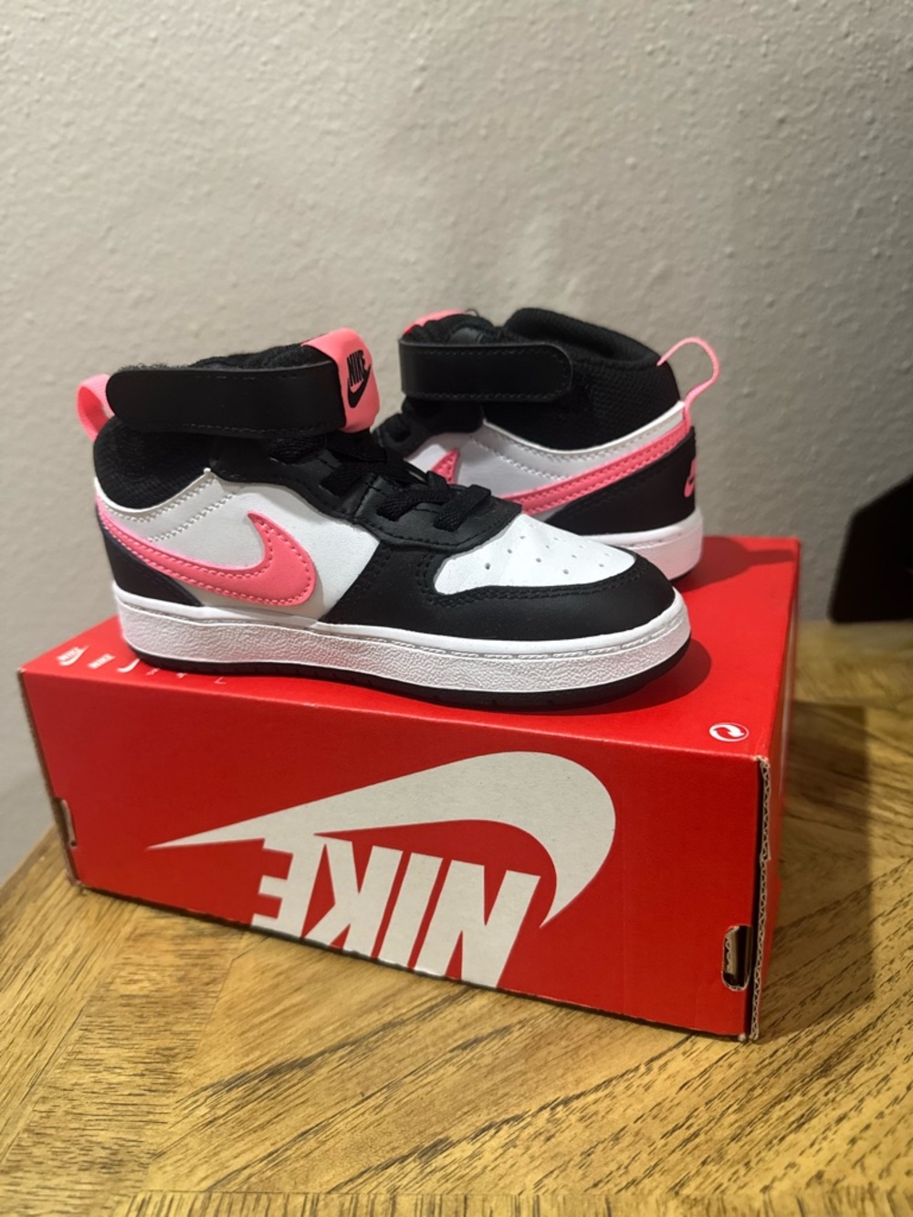 Nike Black Pink White Kids Court Borough Mid Sneakers